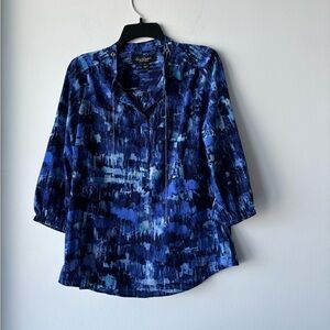 Gloria Vanderbilt Blouse Blue Abstract Print Chain Chiffon Women S Art Office